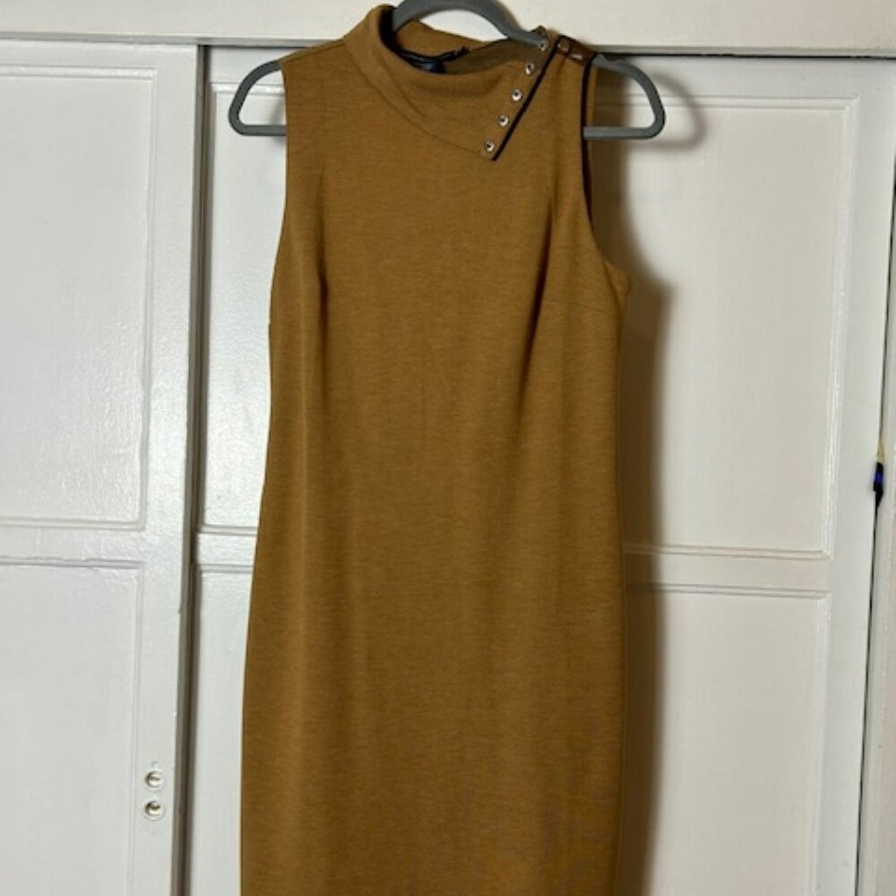 Ralph Lauren Sport Tan Sleeveless Sheath Dress Medium Asymmetrical Cowl Neck NWT